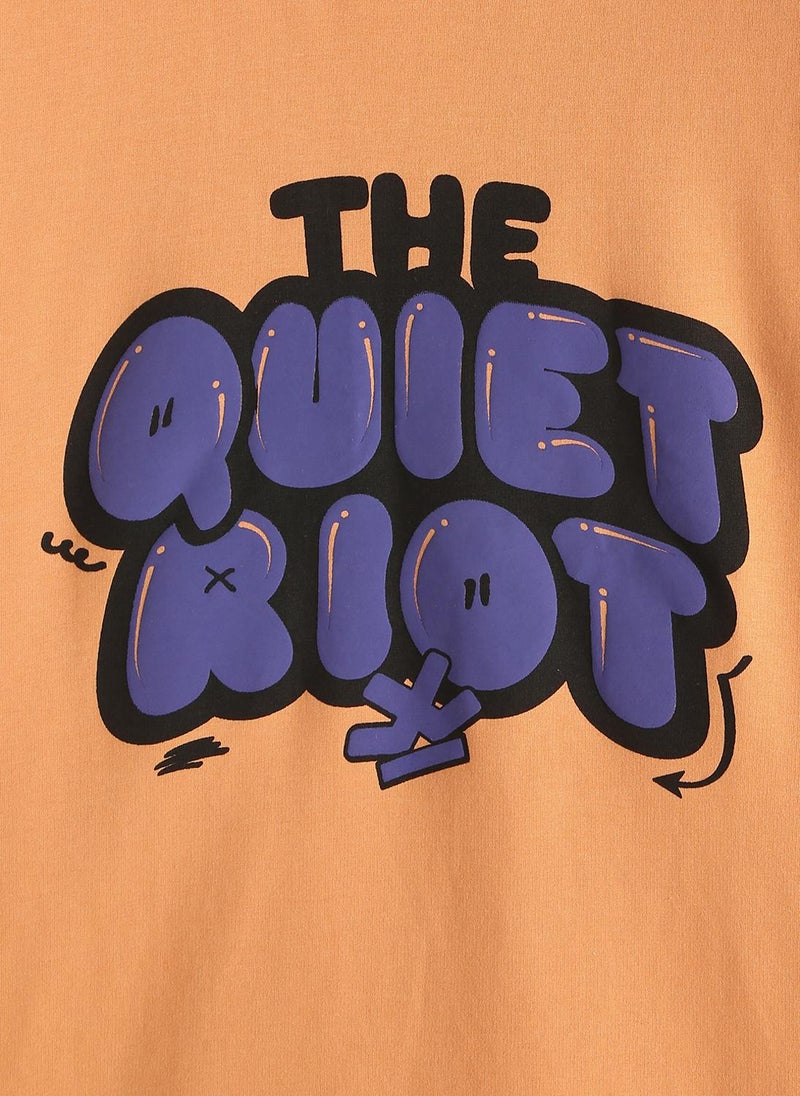 Wrogn Puff Print Oversized Fit T-Shirt |  Orange - Image 4